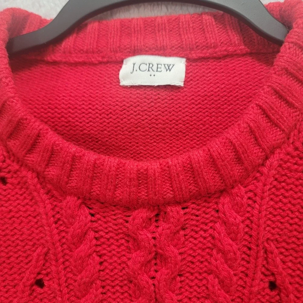J. Crew Lambs Wool Blend Pointelle Cable Front‎ Red Sweater Women's Large